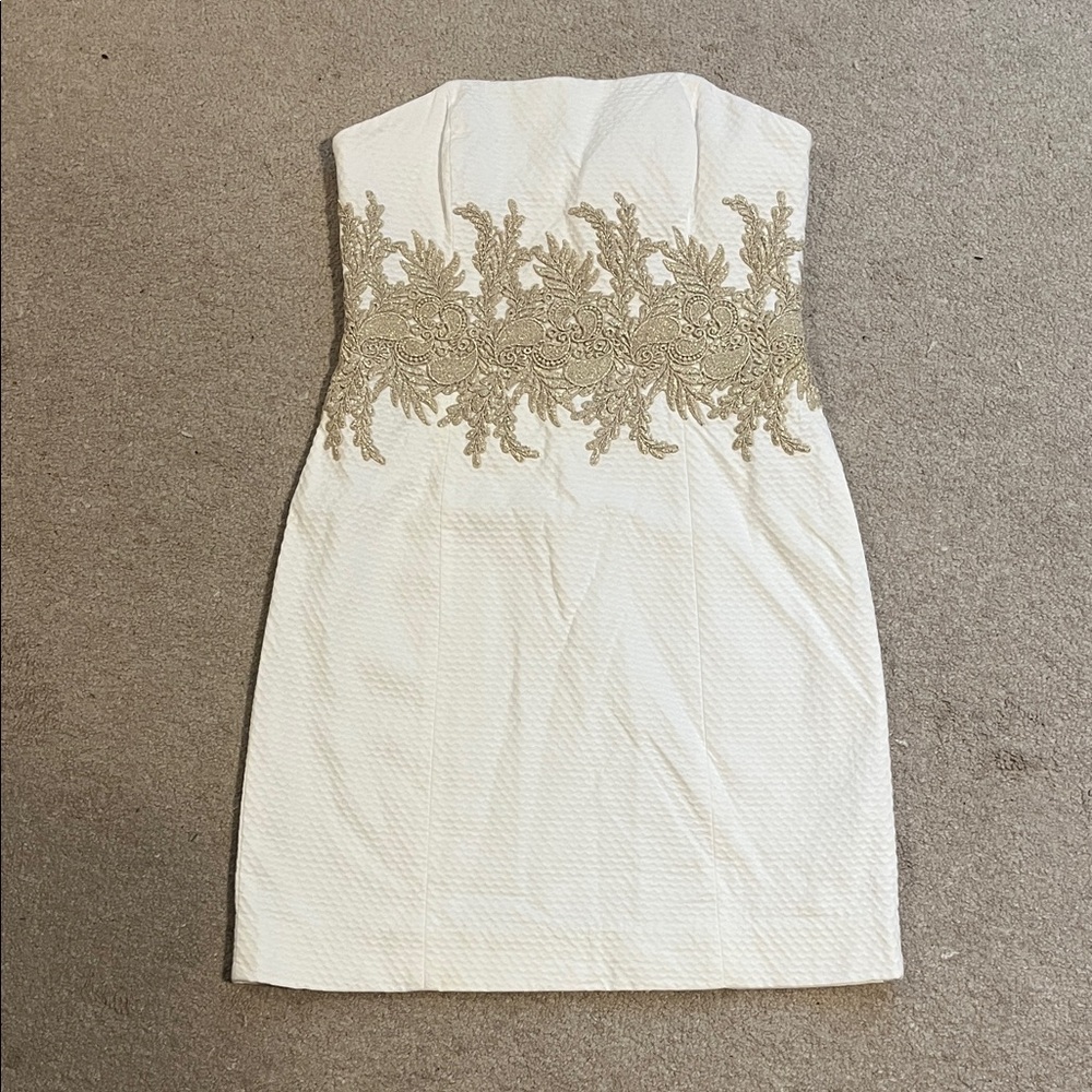 Lilly Pulitzer Strapless Dress in White and Gold